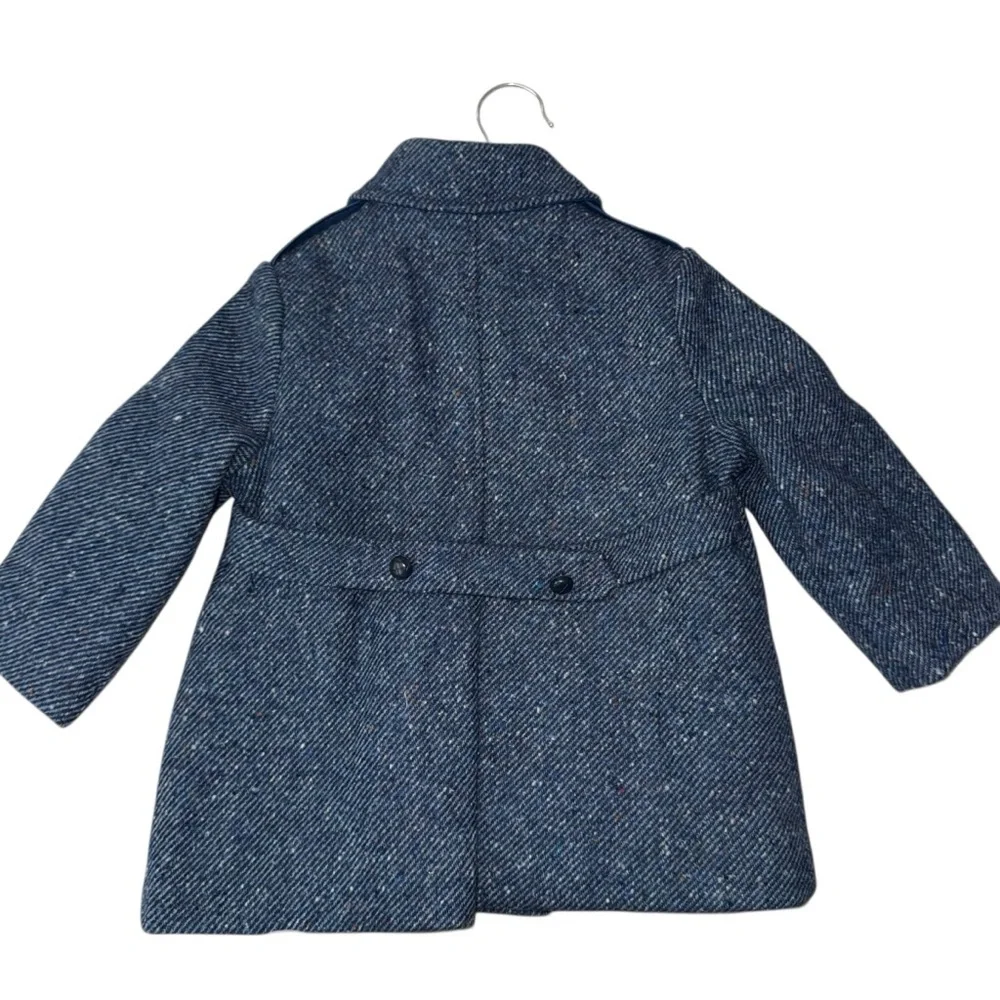 Vintage 1970s F.W. Fischer Blue Tweed Wool Coat‎ Matching Hat Set Union Made USA